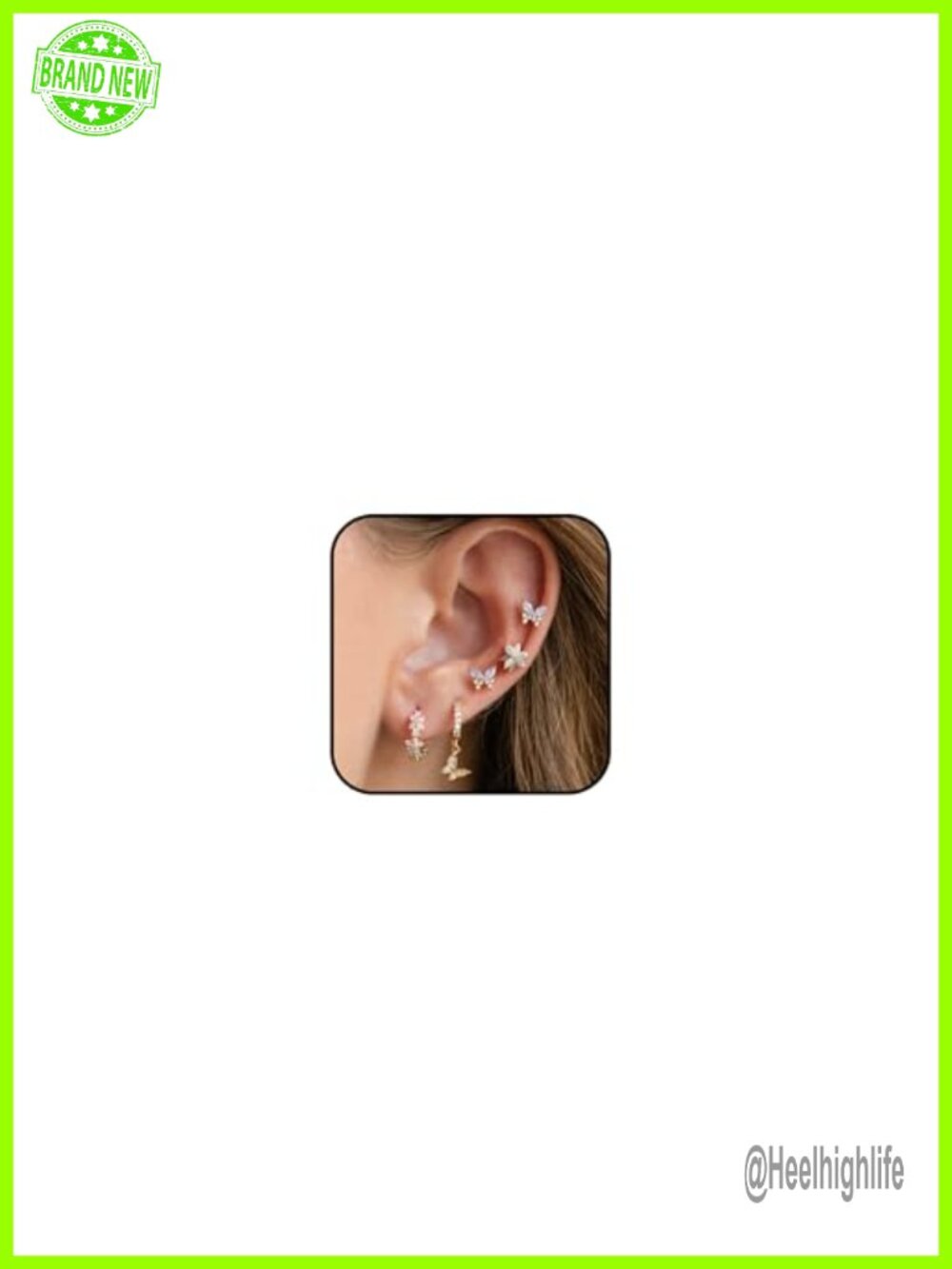 Dainty 14K Gold Plated Earring Set Tiny Flower Butterfly Cartilage Studs Hoops